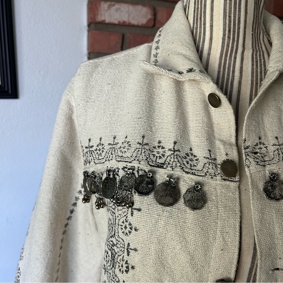 Z&L Europe Boho Coin Embellished Hand Painted Jacket Sz L - Picture 3 of 13